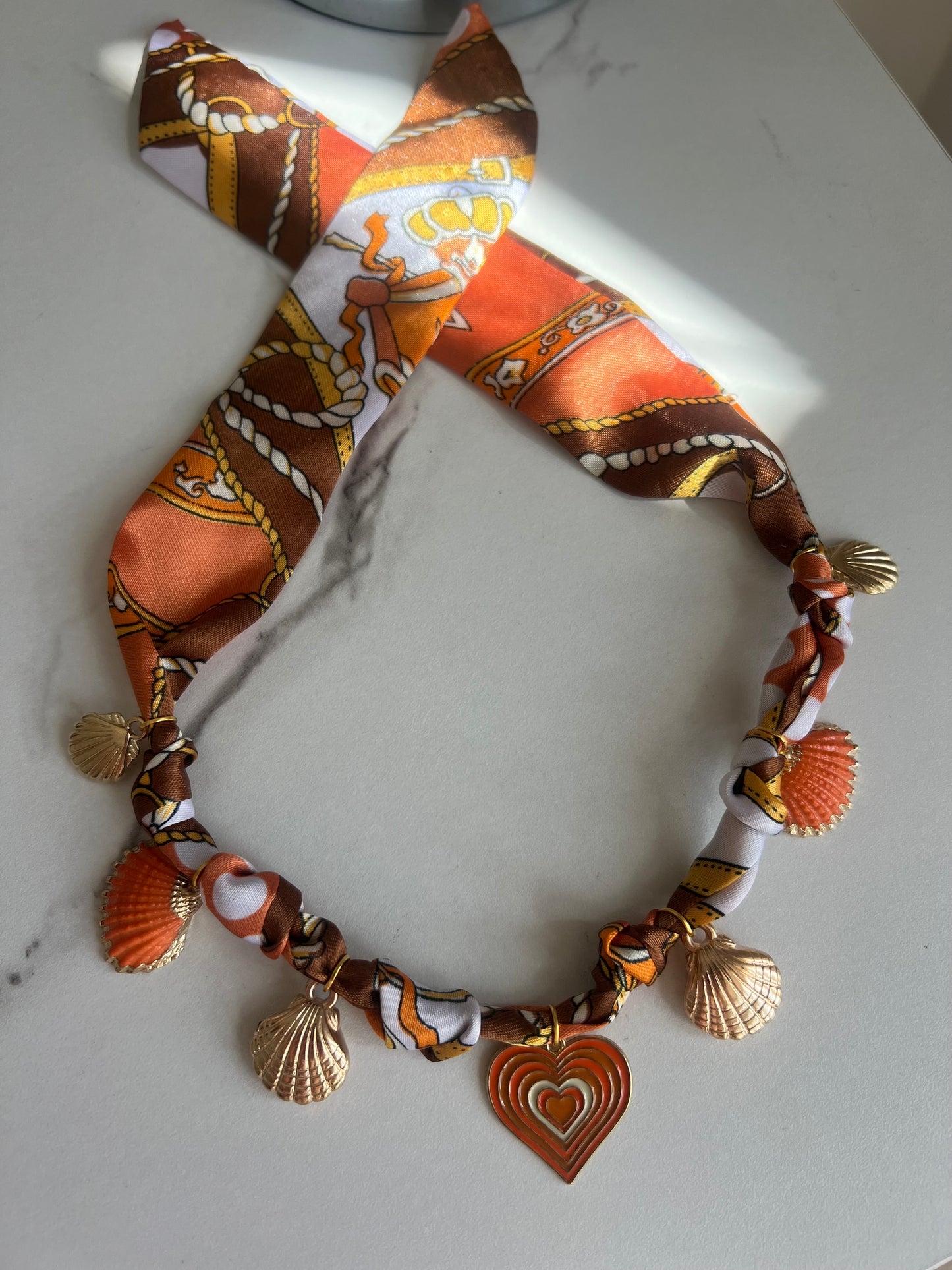 Orange & Gold Scarf Print Necklace