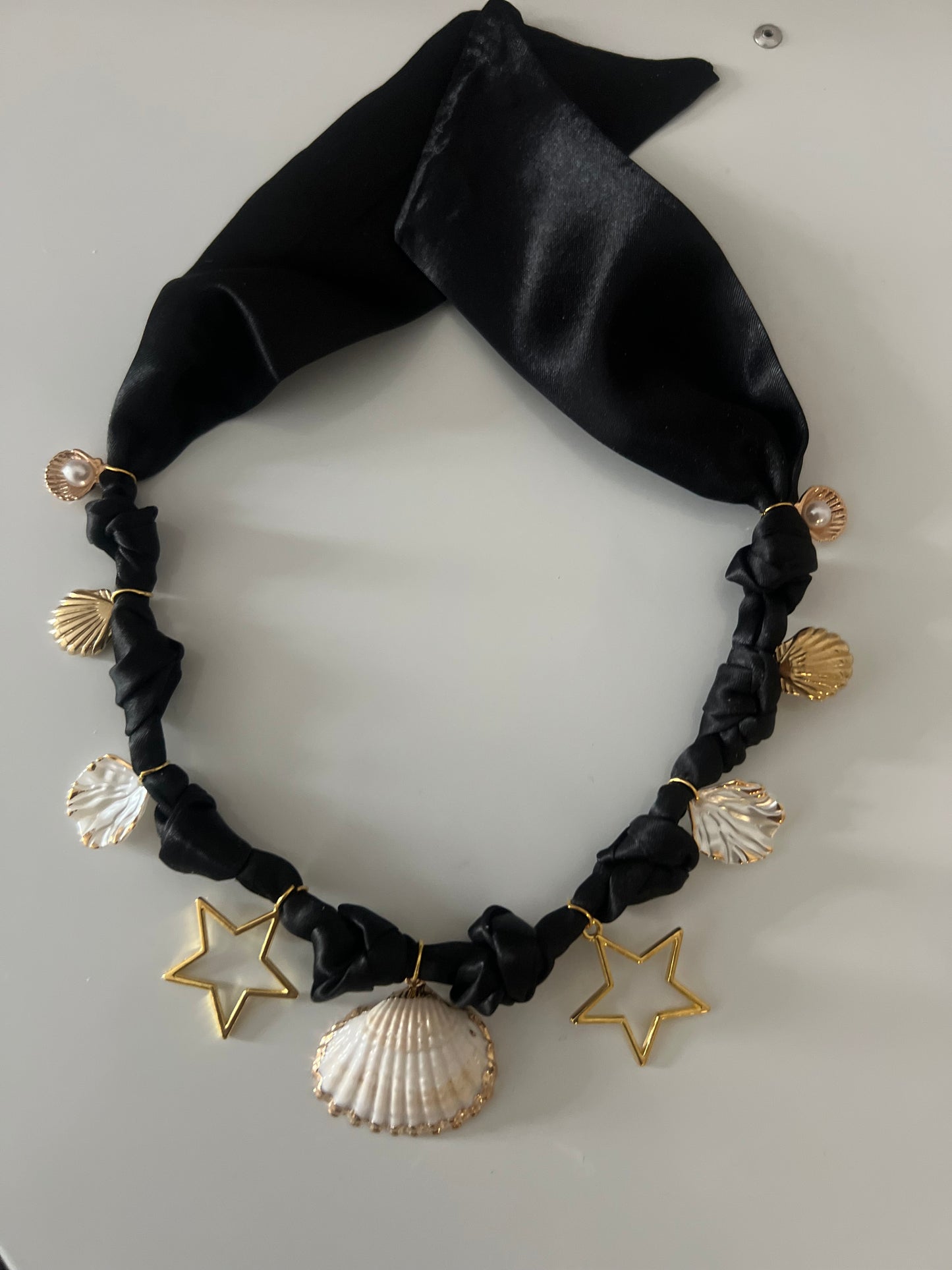 Black Seashell Themed Boho Charm Necklace