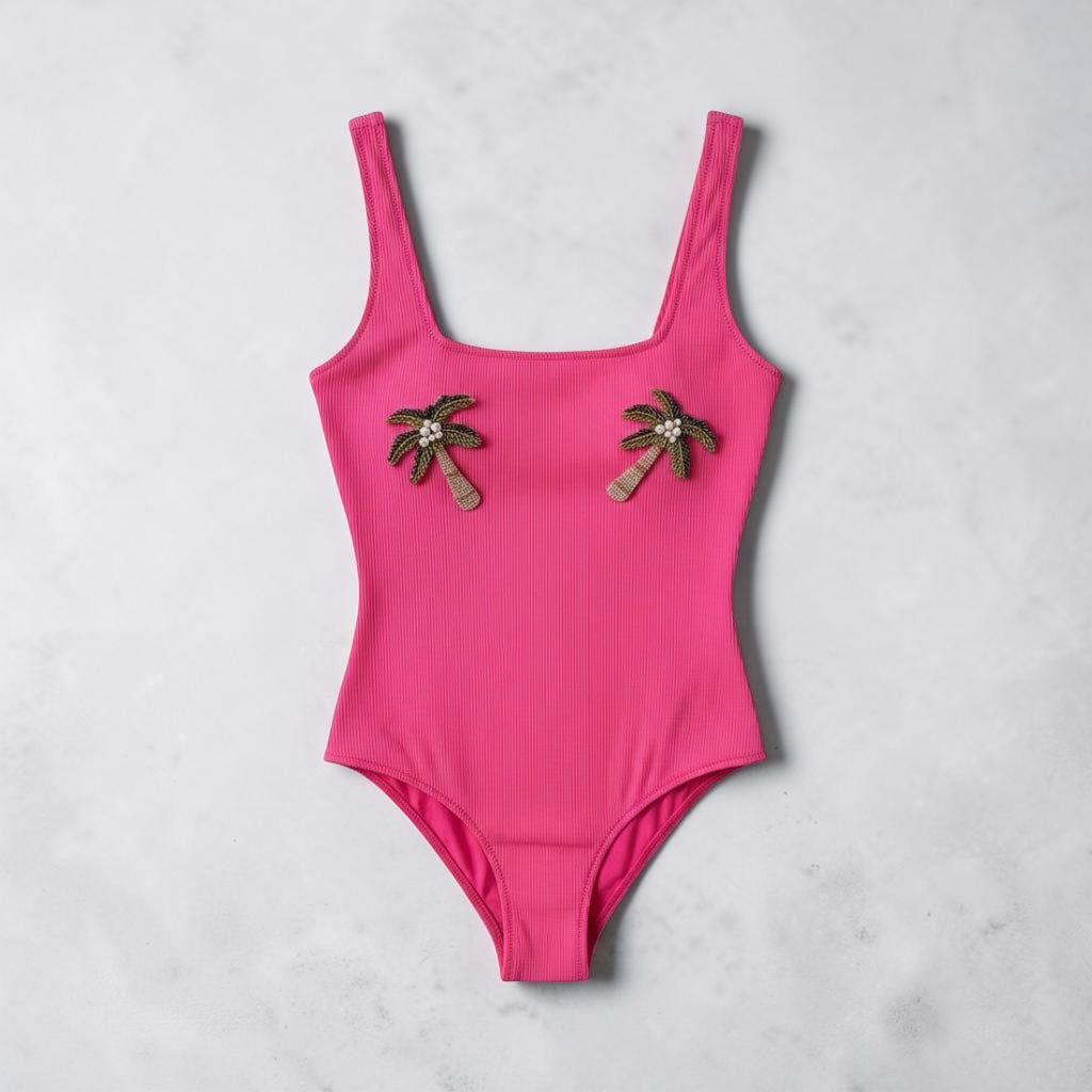 PINK PALM SWIMSUIT