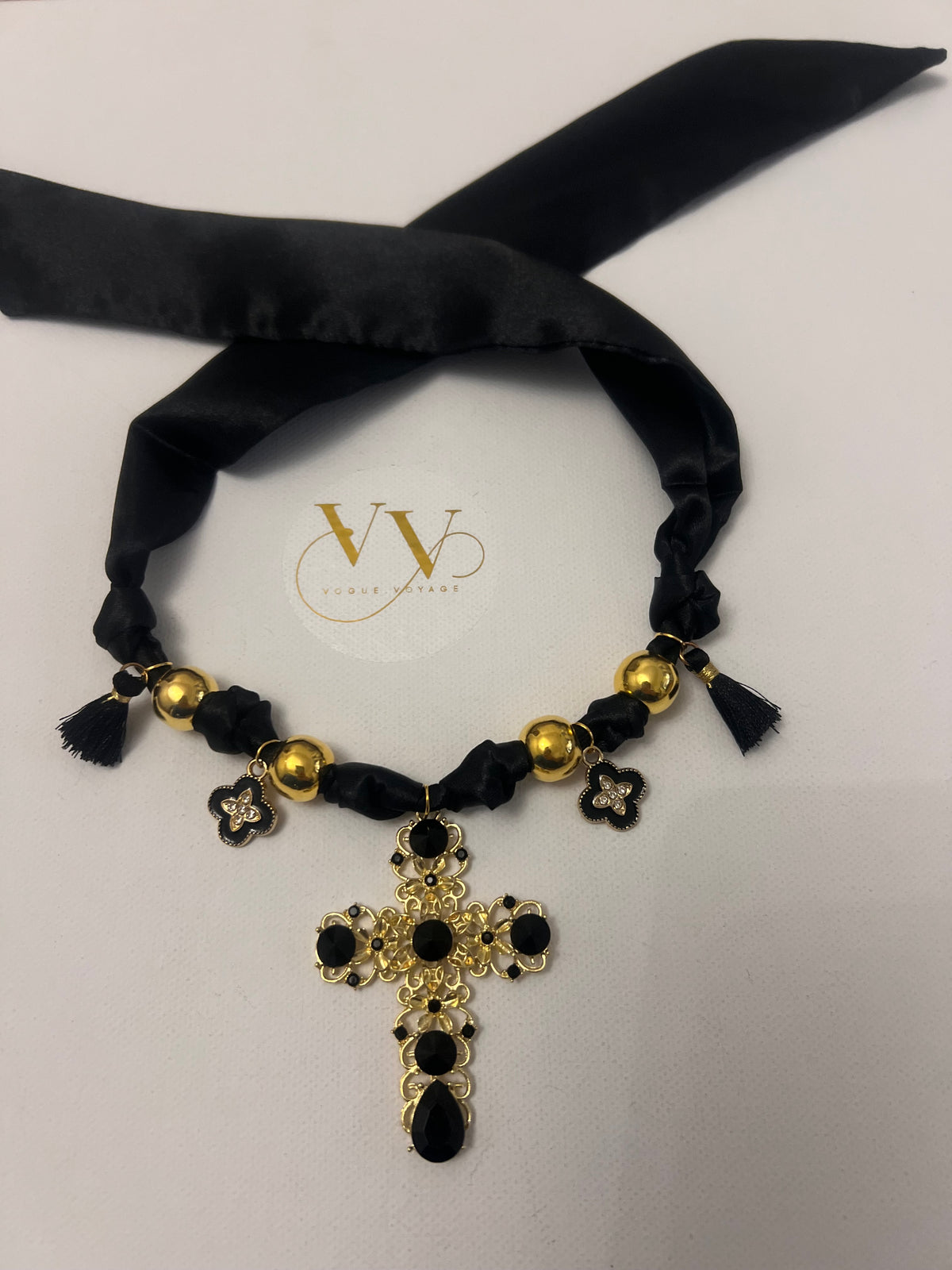 Black & Gold Cross - Boho Necklace
