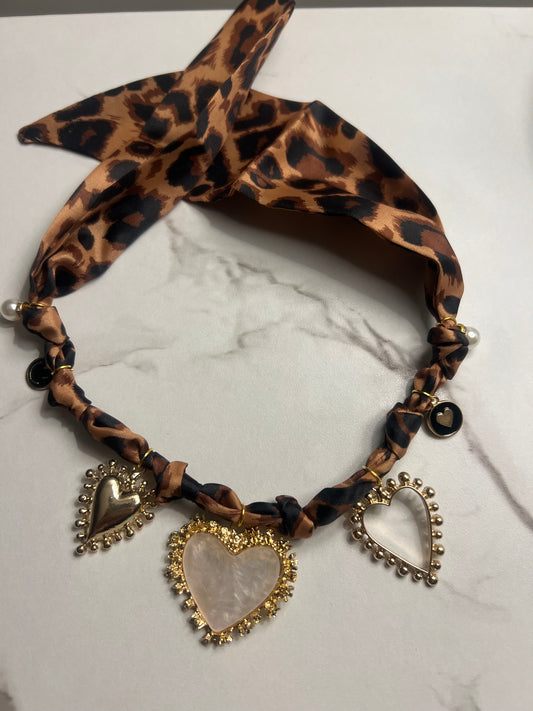 Leopard Print & Hearts Boho Necklace
