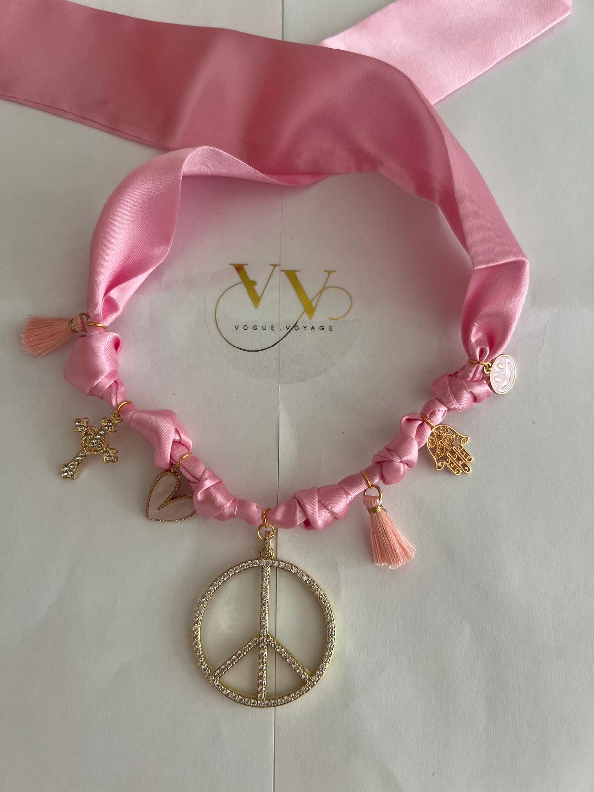 Pink Peace Boho Charm Necklace