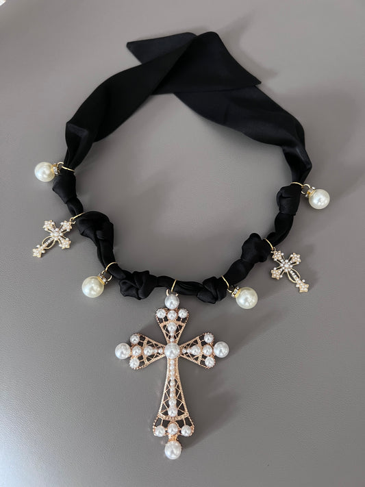 Black Cross Boho Necklace