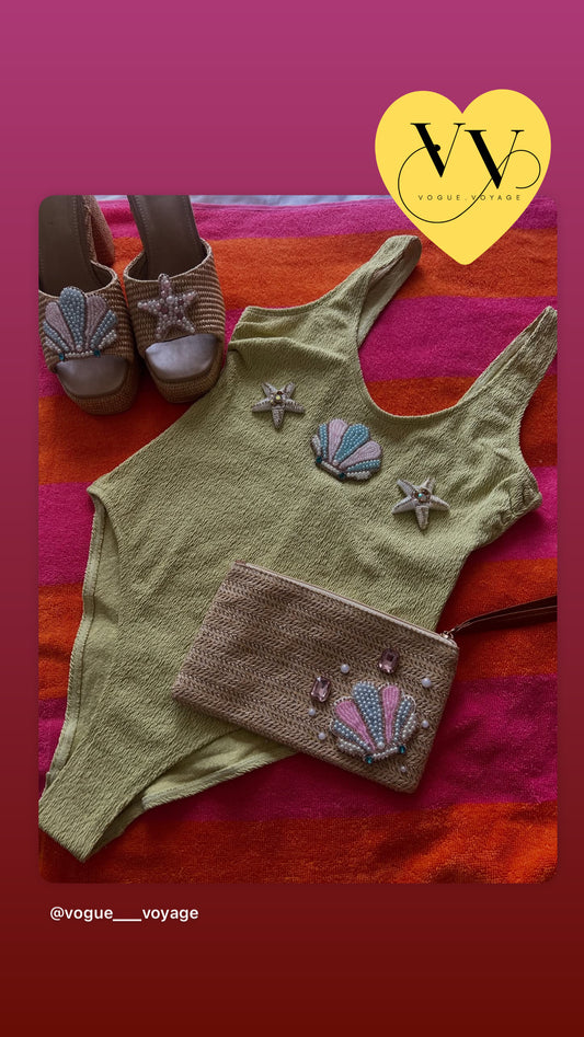 Olive Green Shell Set ( Pouch and Swimsuit m)
