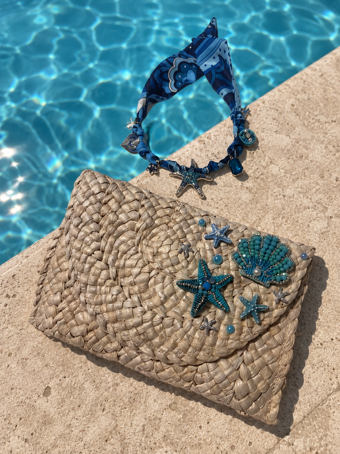 Blue Seashells & Starfish Clutch