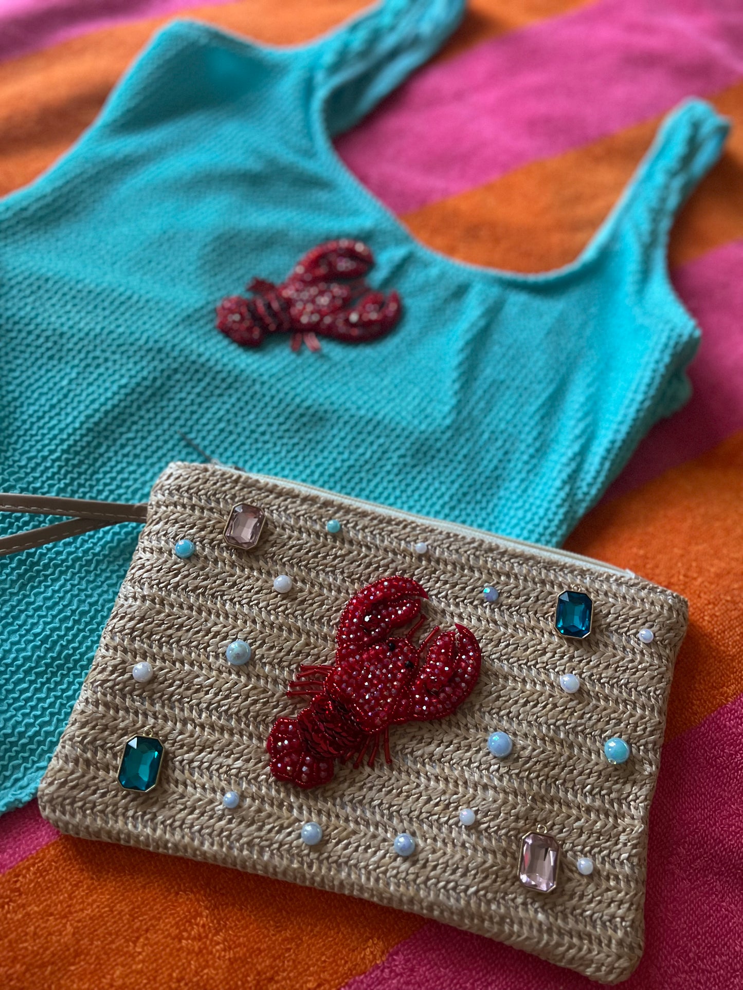 Lobster Swimsuit and Pouch Set