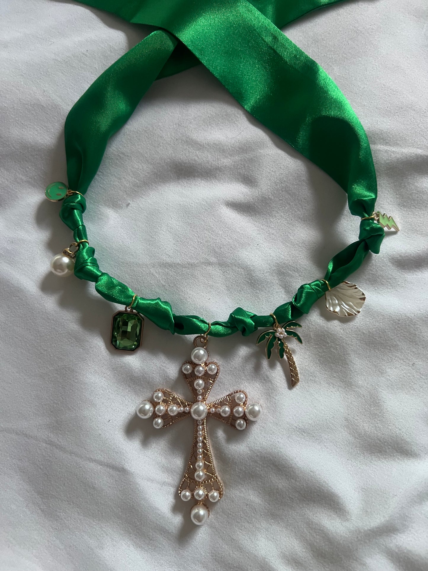 Emerald Green Cross Boho Necklace