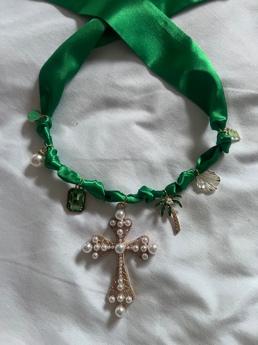 Emerald Green Cross Boho Necklace