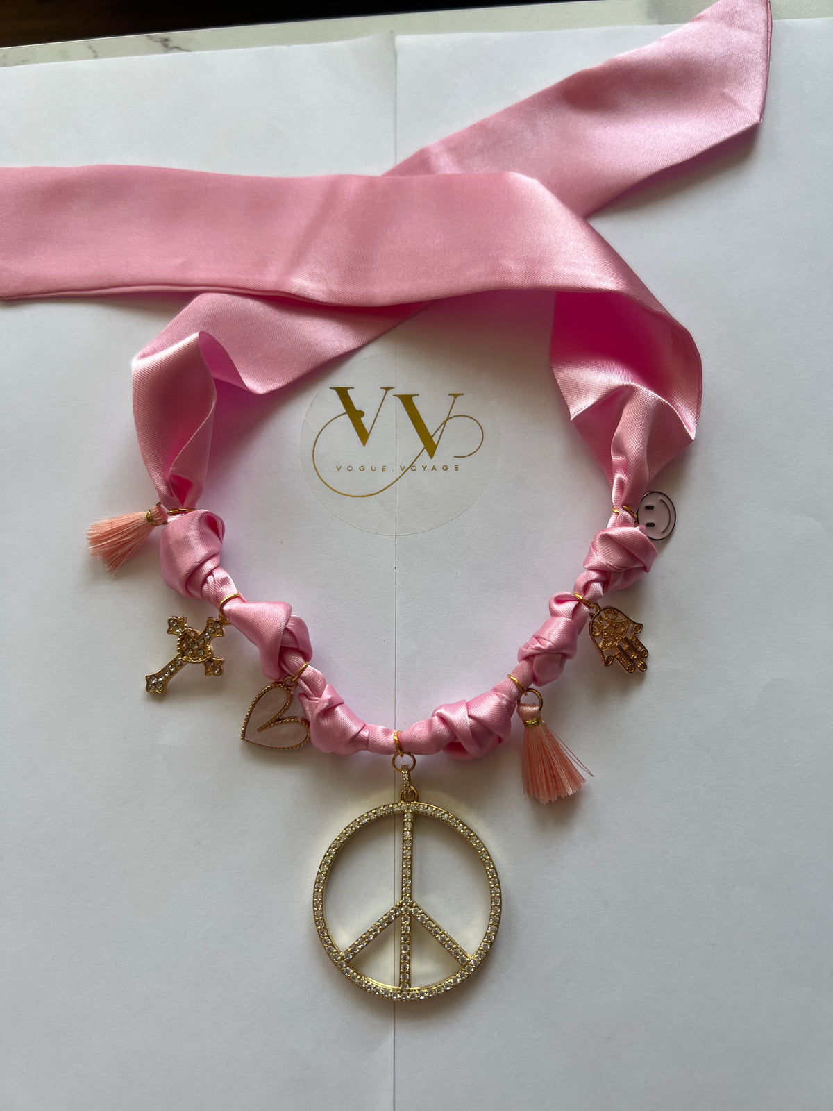 Pink Peace Boho Charm Necklace