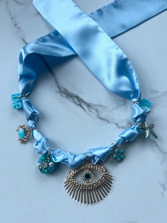 Evil Eye Boho Necklace (Baby Blue)