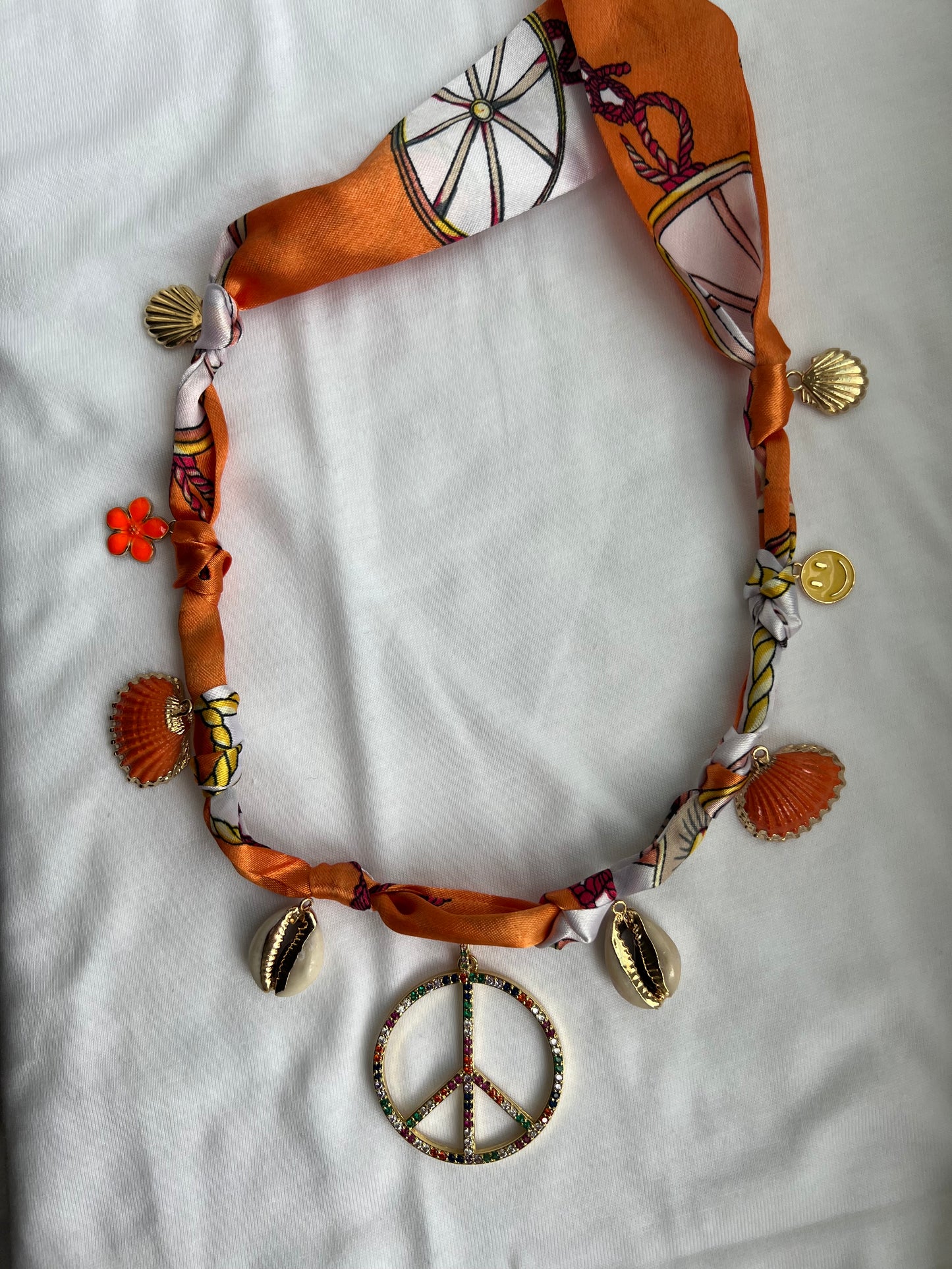 Orange Scarf Print Necklace