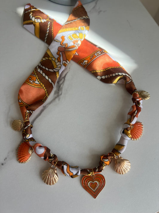 Orange & Gold Scarf Print Necklace