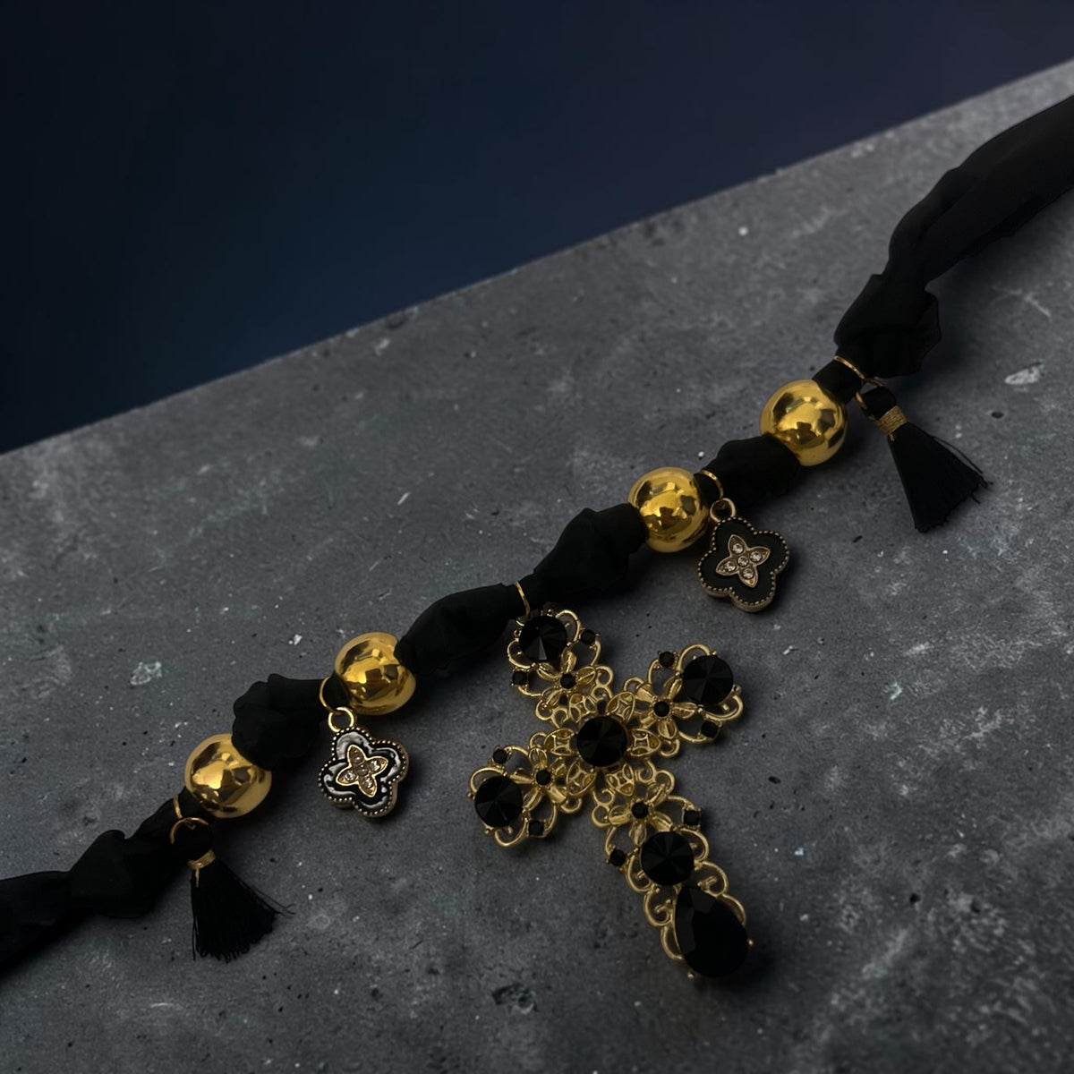 Black & Gold Cross - Boho Necklace
