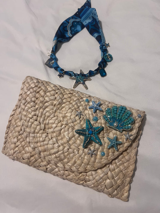 Blue Seashells & Starfish Clutch