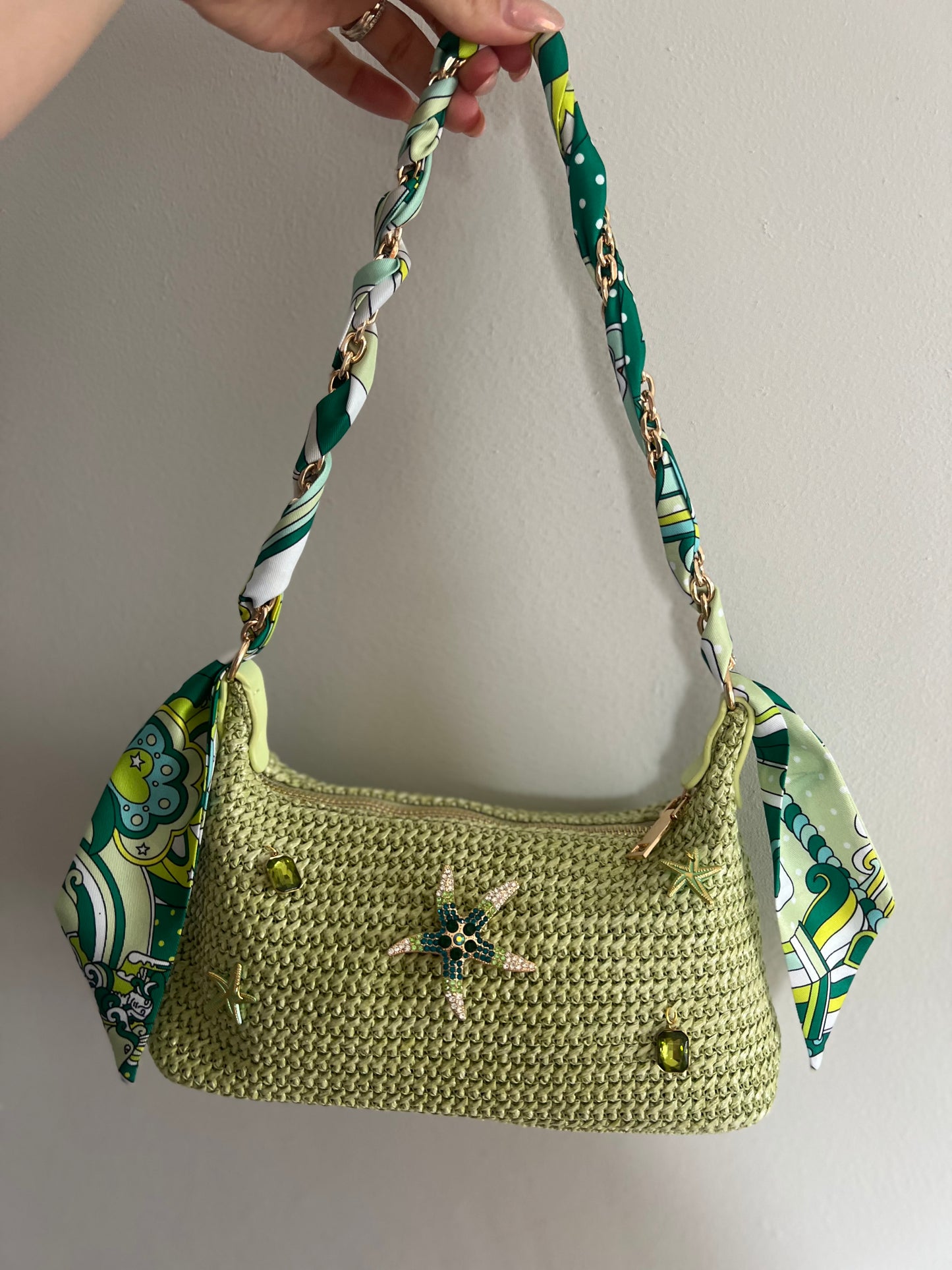 GREEN  SCARF CHARM BAG
