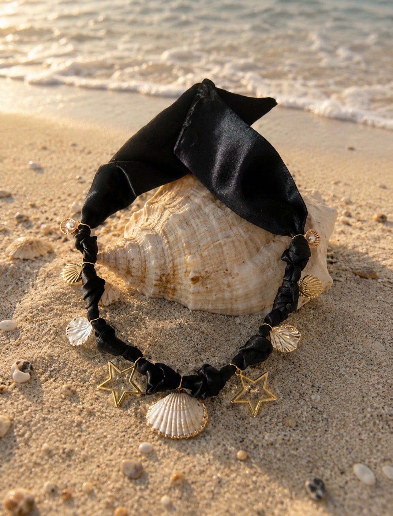 Black Seashell Themed Boho Charm Necklace