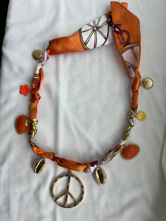 Orange Scarf Print Necklace