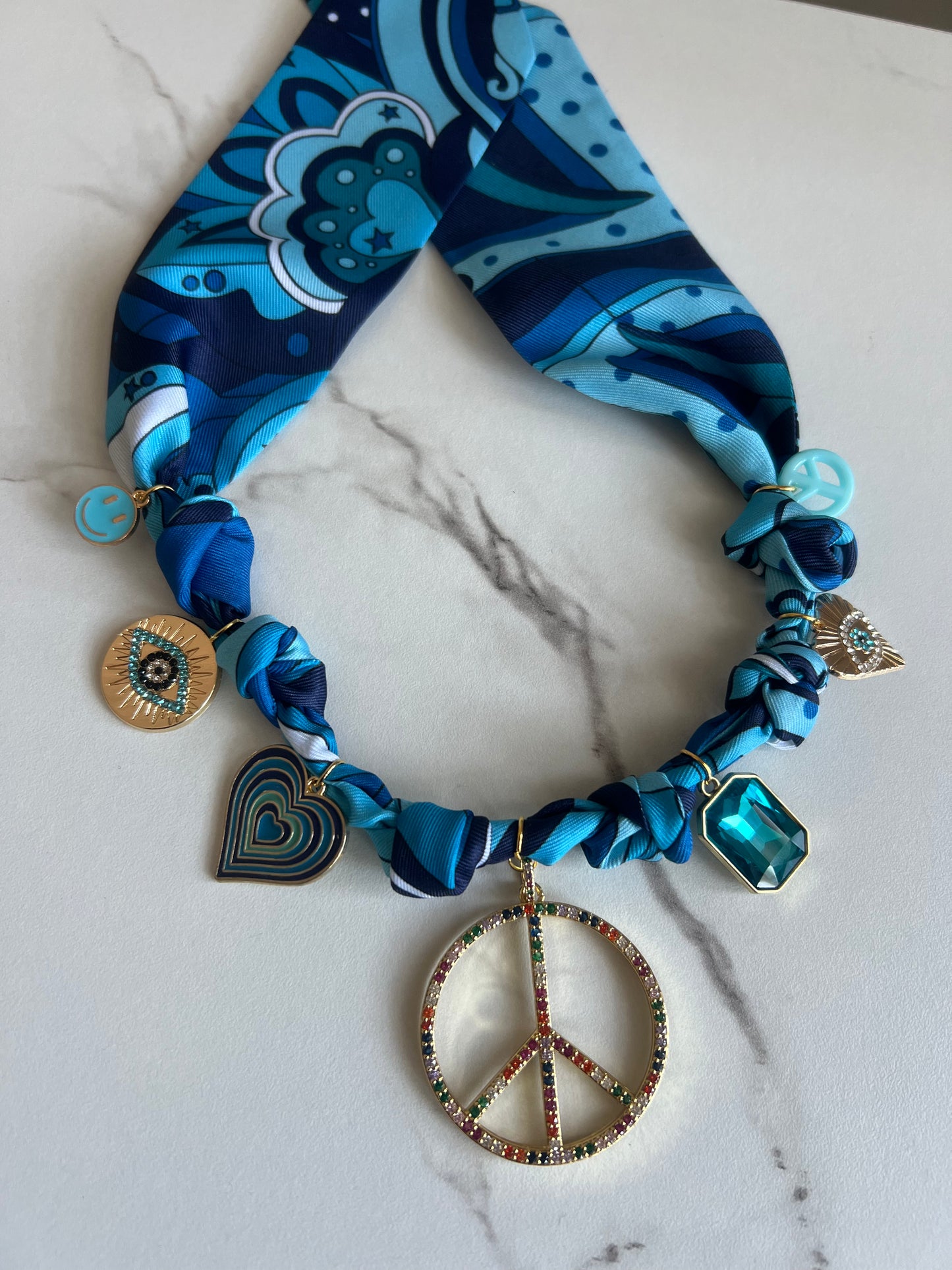 Blue Pucci style Print  Boho Necklace