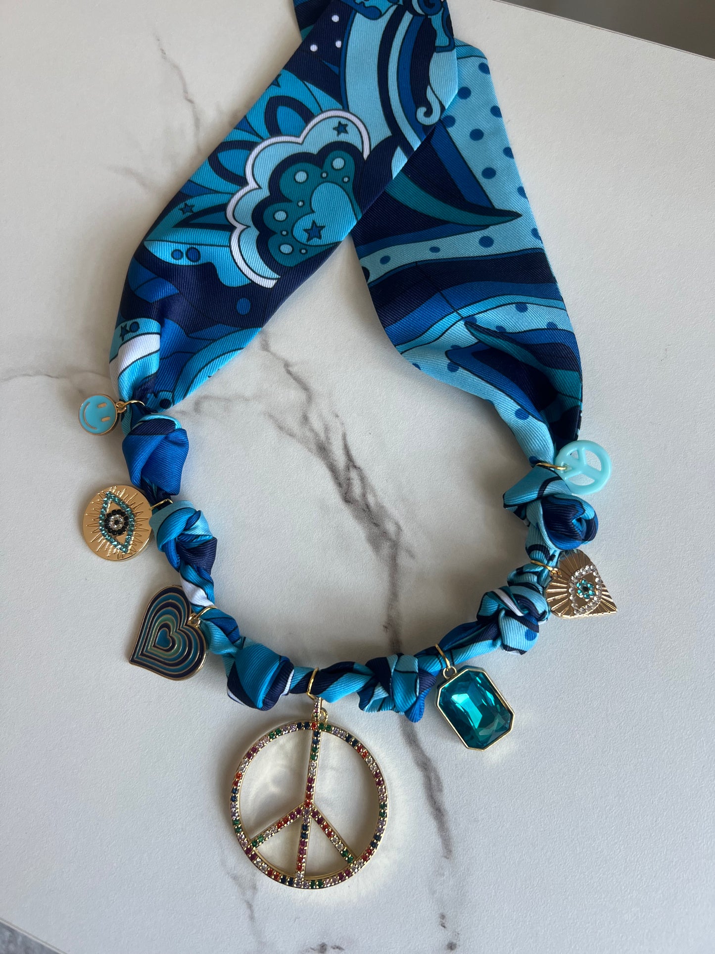 Blue Pucci style Print  Boho Necklace