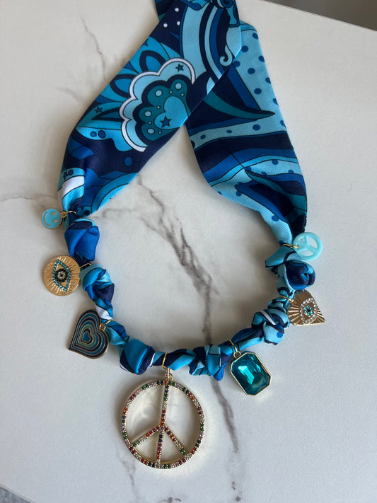 Blue Pucci style Print  Boho Necklace