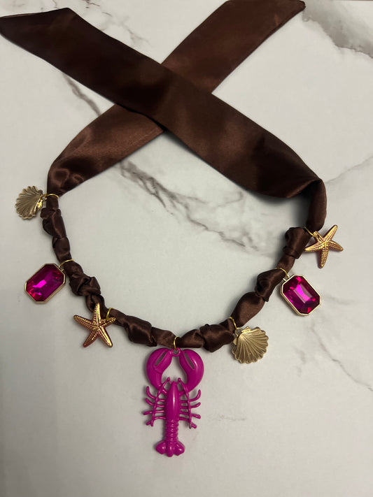 Brown & Pink Lobster Boho Necklace