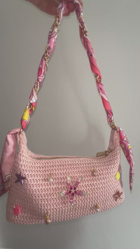 Pink Scarf Charm Shoulde Bag